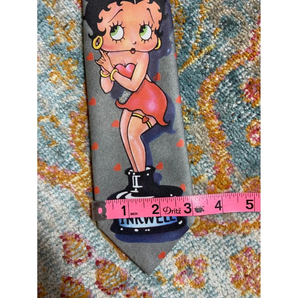 Vintage 1993 Ralph Marlin Betty Boop Necktie In The Inkwell Grey Pink Hearts USA